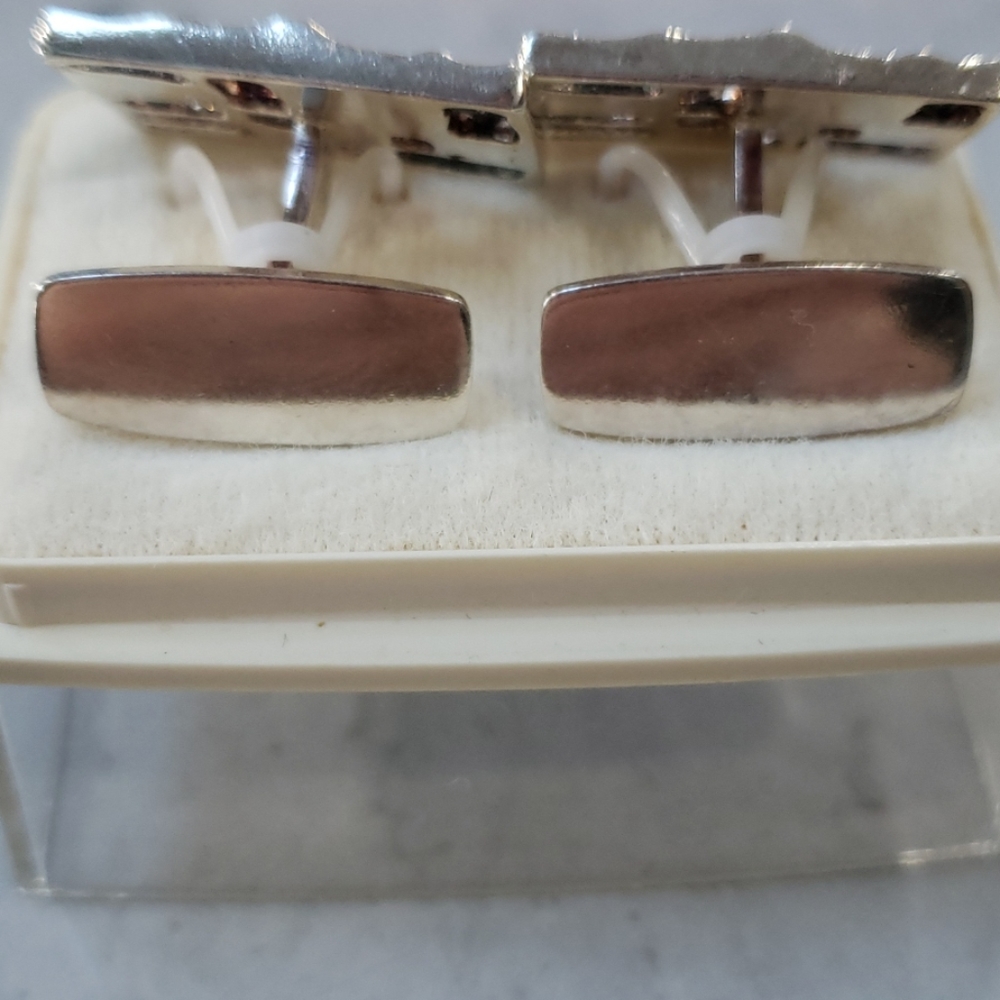 Vintage Sterling silver Green Enamel cuff links - Picture 4 of 5